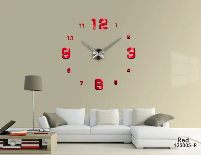 Модные 3D новые продажи настенные часы reloj de pared 3d diy акриловые зеркальные наклейки кварцевые современные украшения дома - Цвет: Red S