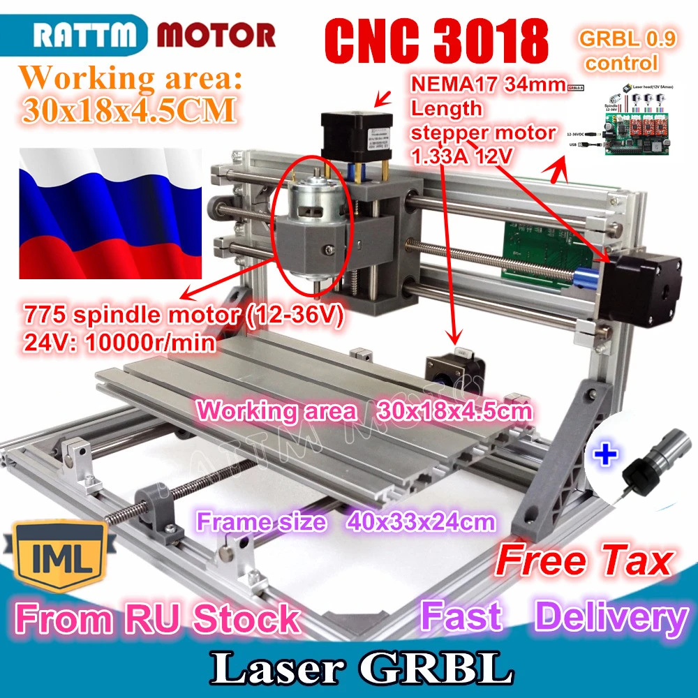 

RU ship 3018 GRBL control DIY mini CNC machine working area 300x180x45mm 3 Axis Pcb Milling machine,Wood Router,cnc router v2.4