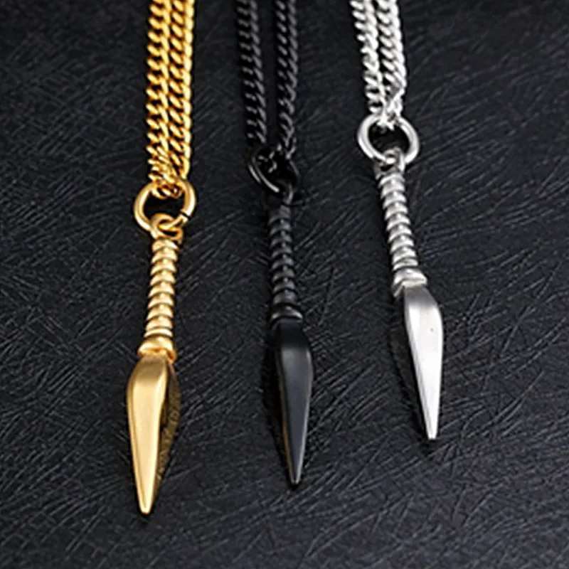 HNSP модное ожерелье с подвеской копье для мужчин Золотое серебро черное ожерелье-цепь для мужчин