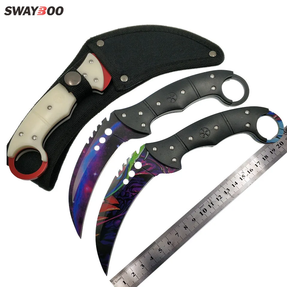 Swayboo doppler cs go karambit Походный нож, выцветает, счетчик ударов, черный мачете, тактический нож с фиксированным лезвием, инструмент для улицы