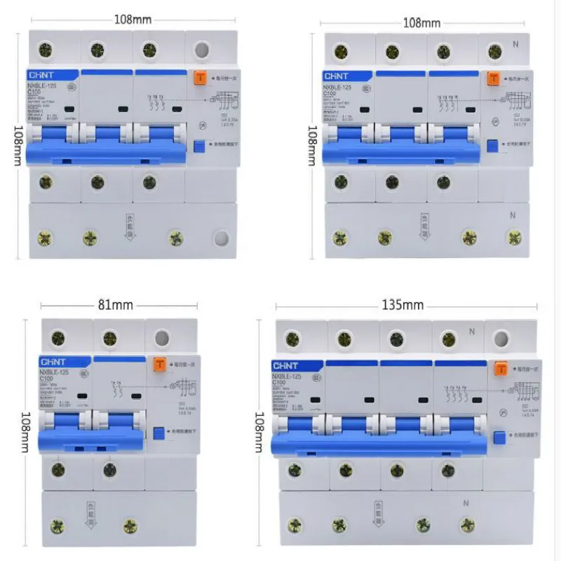 Chint Brand Leakage Protector Circuit Breaker DZ158LE Series 1P+N 2P 3P+N 4P 100A Residual Current Operated Circuit Breaker