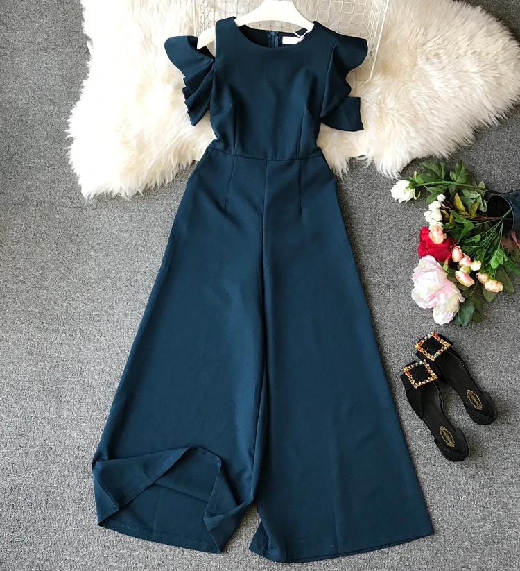 

Fashion Elegant Women Solid Jumpsuit 2019 New Summer Ruffles Patchwork Off Shoulder Bodysuit Laides Casual Loose Wide Leg Pants