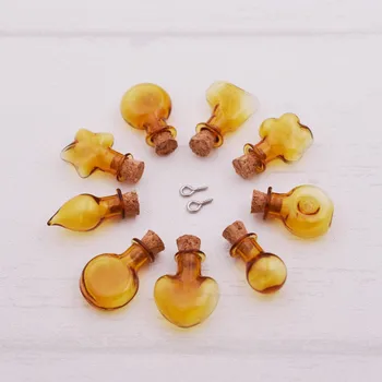 

20pieces/lot brown color glass Bottle with cork essential oil vial popular glass globe necklace pendant DIY jewelry findings