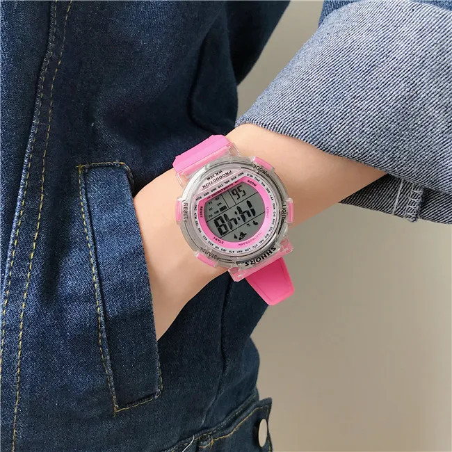 Простые женские цифровые часы крутые модные студенческие прозрачные водонепроницаемые светящиеся повседневные часы мужские спортивные парные часы - Цвет: pink watch