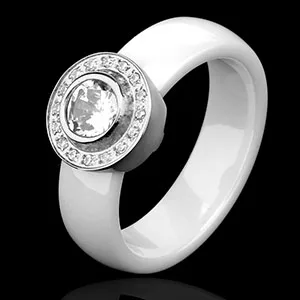 Популярные белые обручальные кольца с большим кристаллом 6 мм, черные, белые керамические кольца для женщин, кольцо из нержавеющей стали, обручальное ювелирное изделие, подарок - Цвет основного камня: White