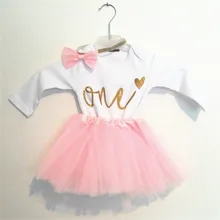 Один год детская одежда с длинным рукавом маленьких для маленьких девочек первый Праздничная одежда детская одежда для малышей подарок на крестины ребенка наряды