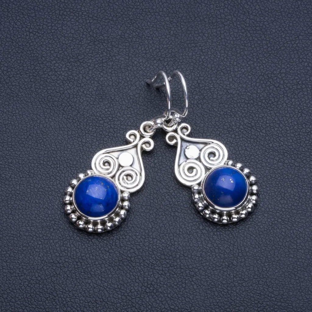 

Natural Lapis Lazuli Boho Style 925 Sterling Silver Drop Earrings 1 1/2" R1527
