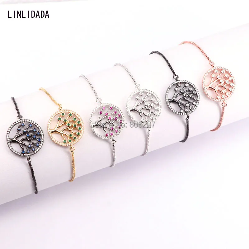 10 шт. Мода CZ микро проложить круглый жизни Дерево кубическая подвеска с цирконом браслет, для женщин высокого качества