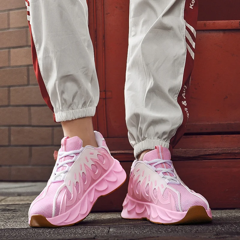 Летняя спортивная обувь унисекс для бега; женские милые розовые кроссовки на массивном каблуке; сетчатая обувь, увеличивающая рост; Мужские дышащие кроссовки унисекс