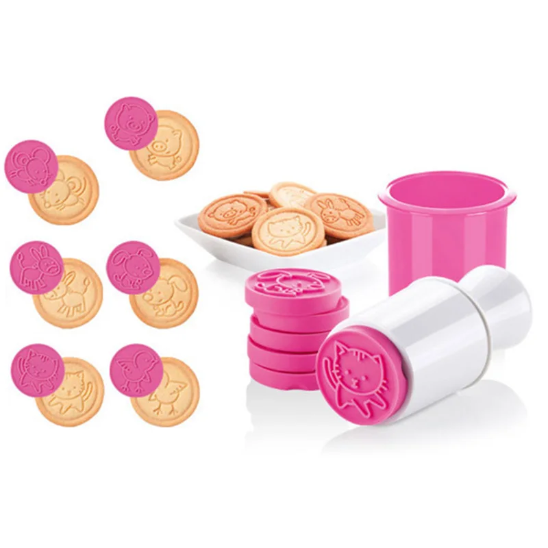 6pcs/set Christmas Tree Cookie Cutter Mold 3D Cartoon Stamps Pastry Biscuit Fondant Baking Tools DTT88 - Цвет: Pink