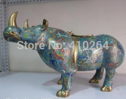 

Regius 100% Pure Bronze handwork made cloisonne 24K Gild palace rhinoceros Zun Statue Statue