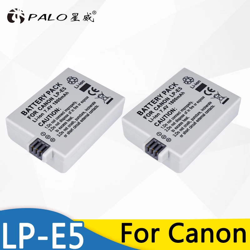 Palo 2Pcs 7.4V 1800mAh LP-E5 LP E5 LPE5 Li-ion Rechargeable Battery Digital Camera for Canon 450D 500D 1000D | Электроника
