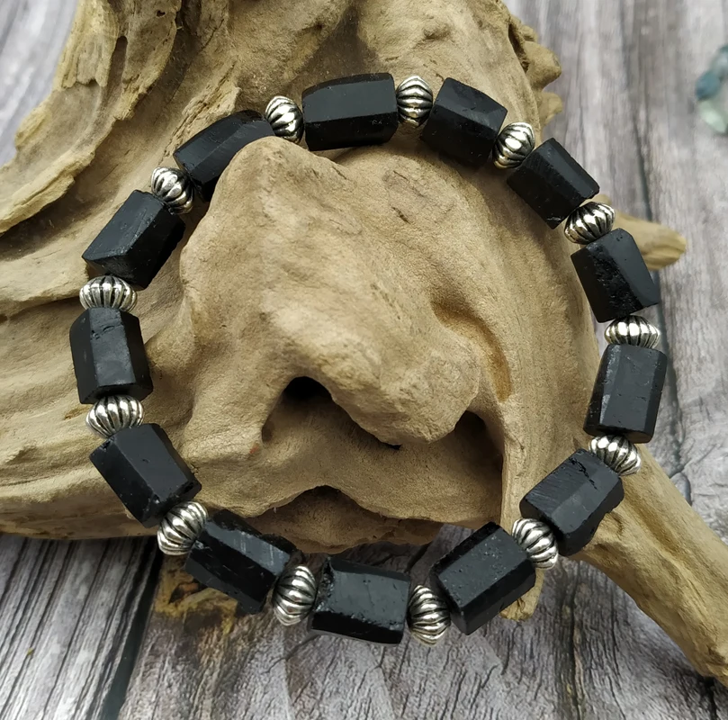 

YA3991 Natural Black touramline Stone Elastic String Bracelet