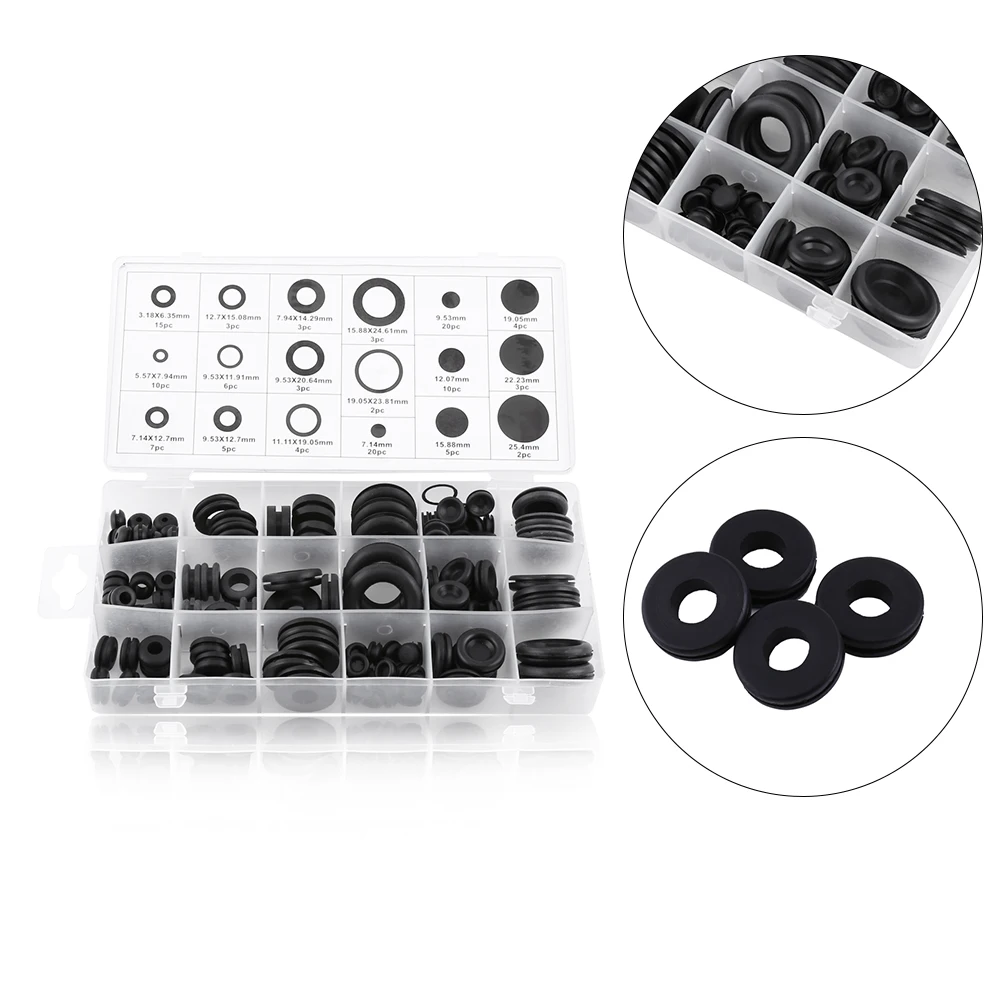 125pcs Rubber Grommet Sets 18 Sizes Rubber Grommet Firewall Hole Plug Set Electrical Wire Gasket