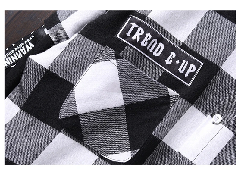 Red And Black Plaid Patchwork Shirt Men  (22)