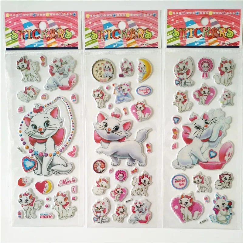 

6 sheets Cartoon pets The Aristocats Marie Cat Bubble Stickers Classic Toys 3D Scrapbook Sticker Kids Reward girl Christmas Gift