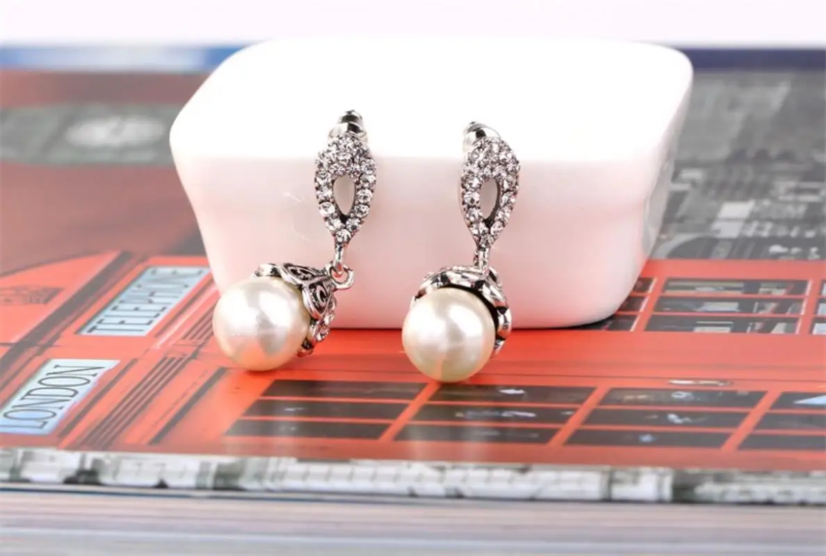 Vintage Jewelry Gray/White Imitation Pearl Earrings Women Wedding Earings