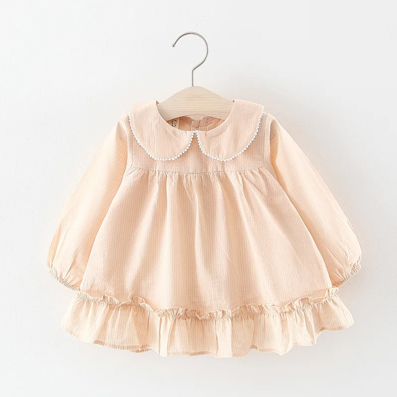 

2019 Spring Autumn Baby Girls Kids Infants Doll Collar Long Sleeve Princess Striped Ruffles Tutu Sweet Dress Vestidos S8146