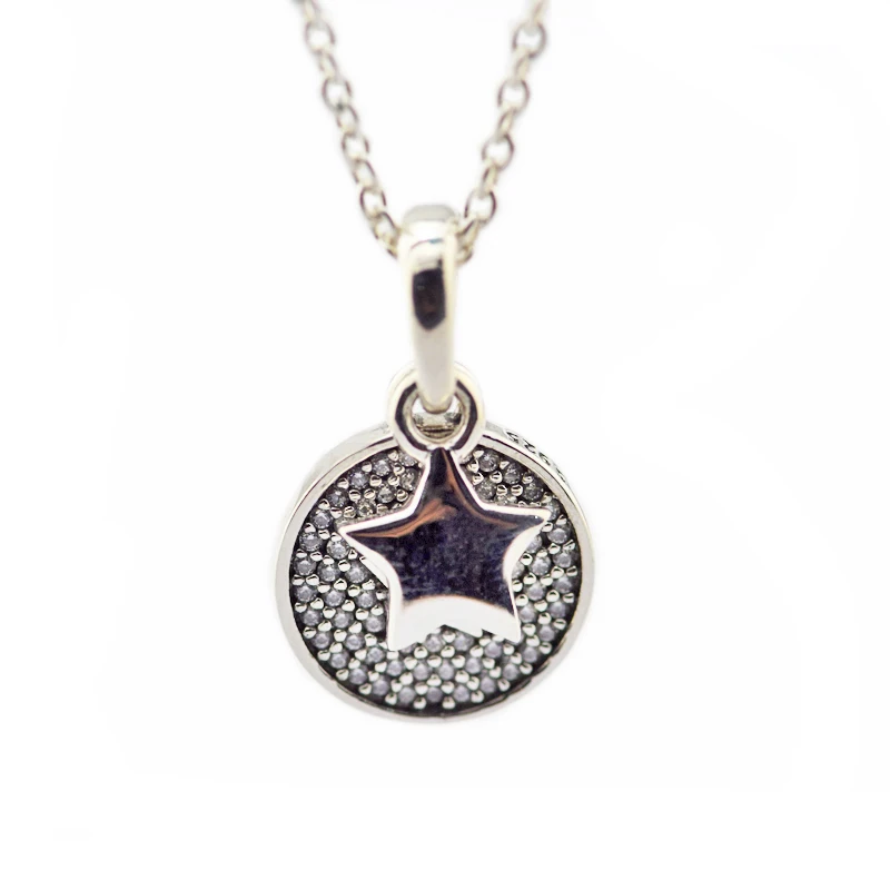 

Celebration Stars Silver Necklace Clear CZ 925 Sterling Silver Jewelry Choker Necklaces for Women Crystal Necklaces & Pendants