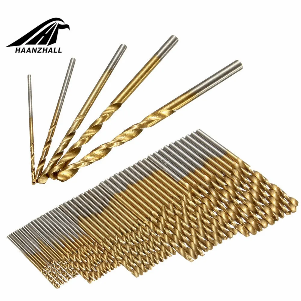 50pcs hss drill Titanium Coated Drill Bits HSS High Speed Steel Drill Bits Set Tool High Quality Po