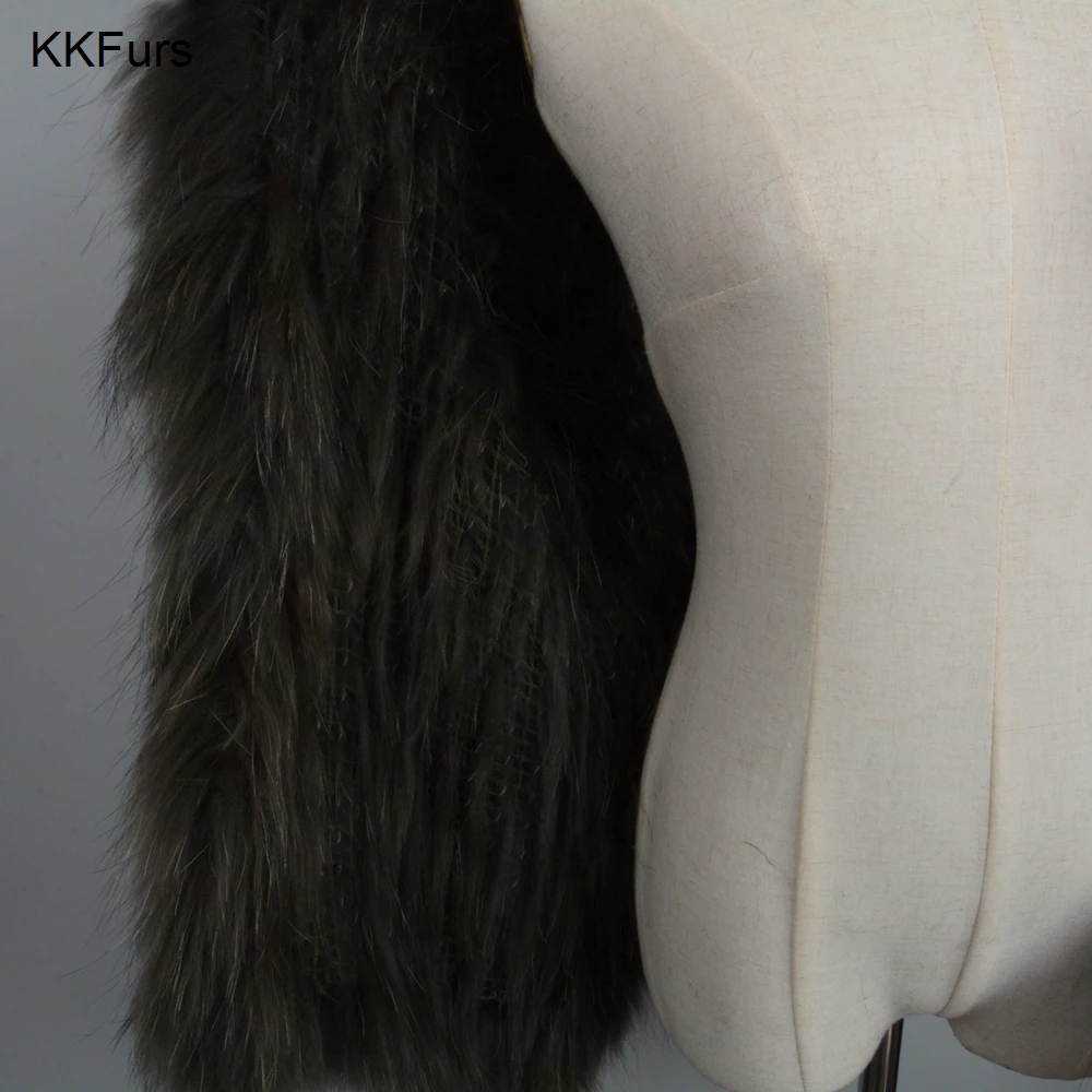 Женская вязаная куртка JKKFURS из натурального меха енота на весну осень и зиму S7105