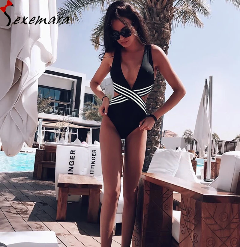 

high cut one piece swimwear ladies swimsuit women sexy bandage biquini bathing suit padded bra bodysuit costume da bagno badpak