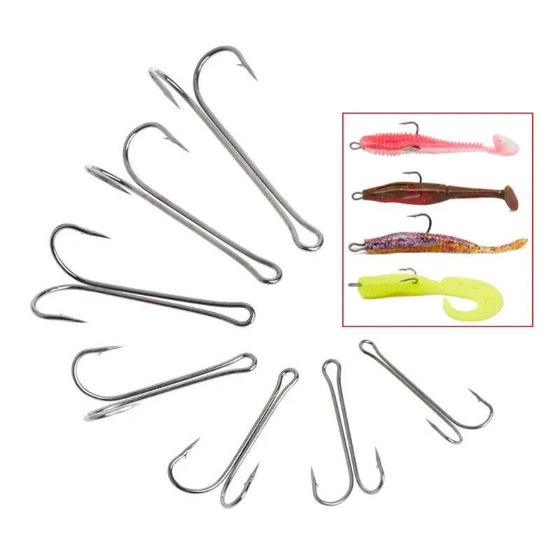 

30 Pcs/Box Fishing Hook Double Hooks Sharp Barbed Tip Outdoor For DIY Soft Lure Long Hook Tackle Accessories