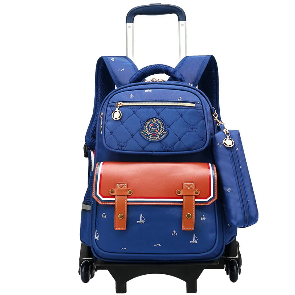 Съемные детские школьные сумки с 6 колесами, Детский водонепроницаемый рюкзак на колесиках, Детские Сумки на колесиках для мальчиков и девочек, сумка для книг на колесиках - Цвет: blue orange