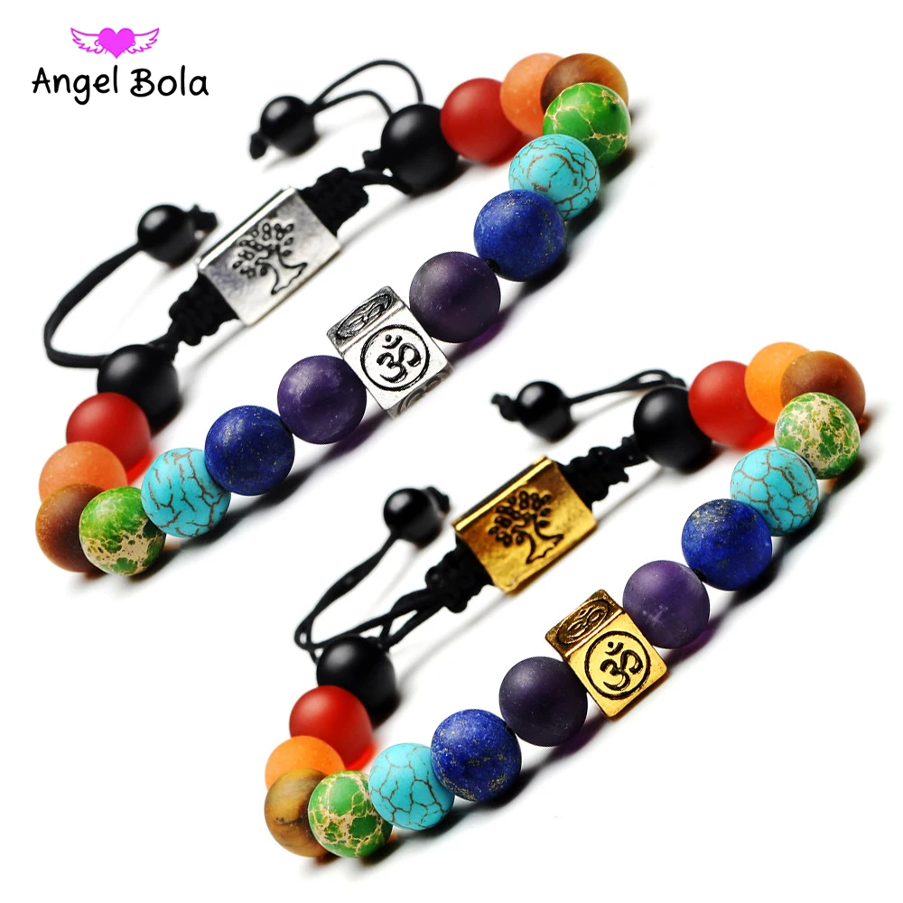 

Christmas Gift 7 Chakra Tree of Life Charm Bracelets Multicolor Beads Stones Weave Rope Bracelet Women Men Yoga Bracelets