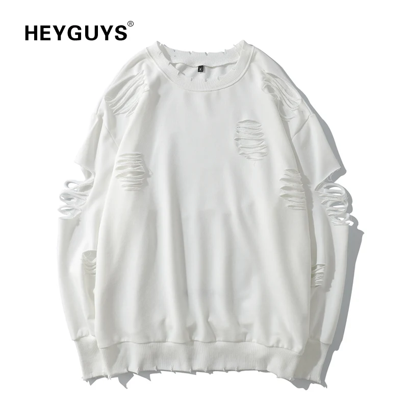 

HEYGUYS damage hole sweatshirts Europe us high street sweatershirts men cool Hip Hop wear hot selling men designer solid wear