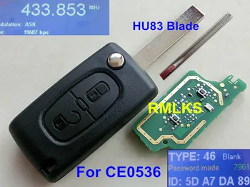 

RMLKS Flip Folding Keyless Entry Remote Key ASK 433MHz ID46 PCF7961 Chip HU83 Blade Fit For Peugeot 207 307 308 407 607 Citroen