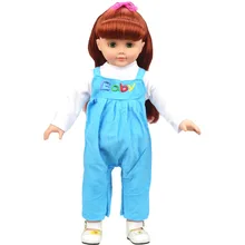 2Pcs Set Blue Baby Bib Overall White T shirt 18 inch American Girl Doll Clothes Fit