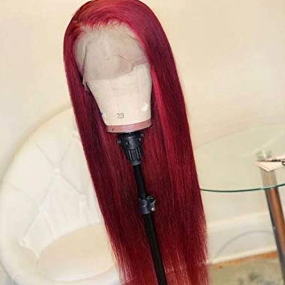 Simbeauty красный цвет полный парик шнурка Длинные прямые бразильские Remy человеческих волос Glueless предварительно сорвал полный парик шнурка с волосами младенца