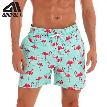 

Aimpact Mens Board Shorts Flamingo Quick Dry Summer Beach Swim Hybrid Shorts Fashion Surf Hawaii Mesh lining Liner Trunks AM2197