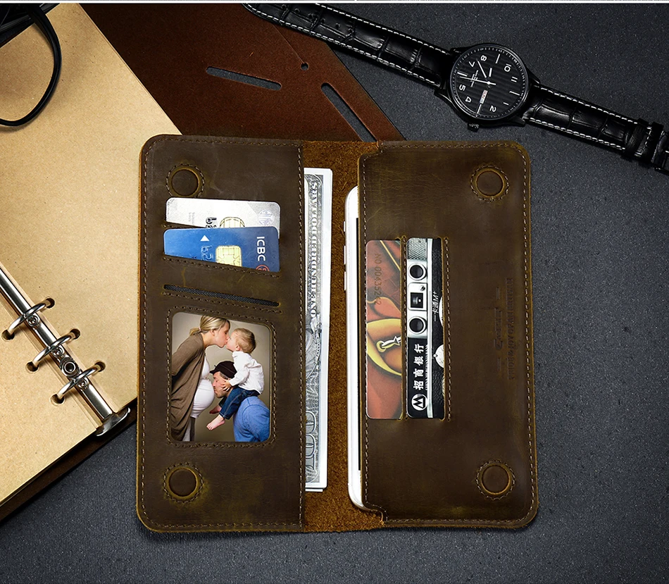 CASESHIP Phone Bag Case 5.5 inch Mobile Phone Universal Geniune Leather Wallet Pouch Card Holder Case For iPhone Samsung Galaxy (13)