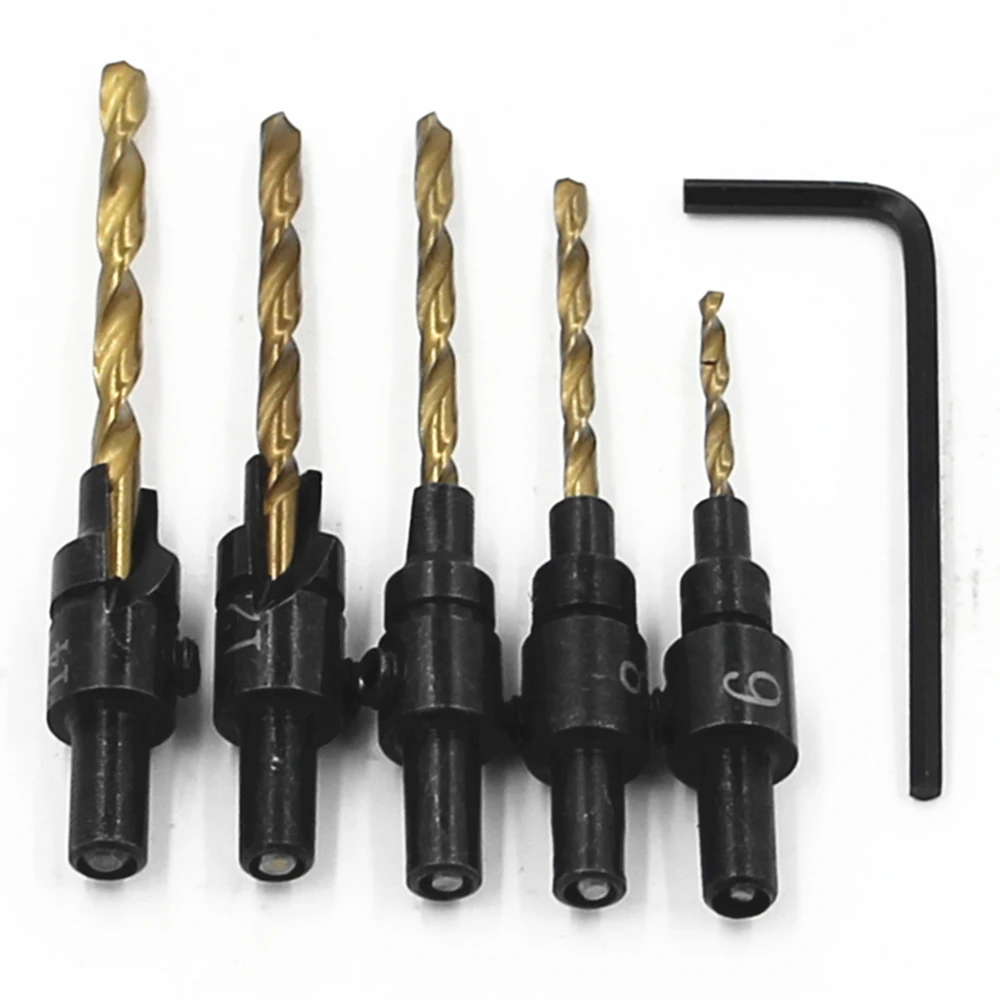 

FGHGF 5PCS Titanium Plated Round Shank Screw Guide Countersinking Wood Drilling Pilot Holes for Screw Sizes #5 #6 #8 #10 #12