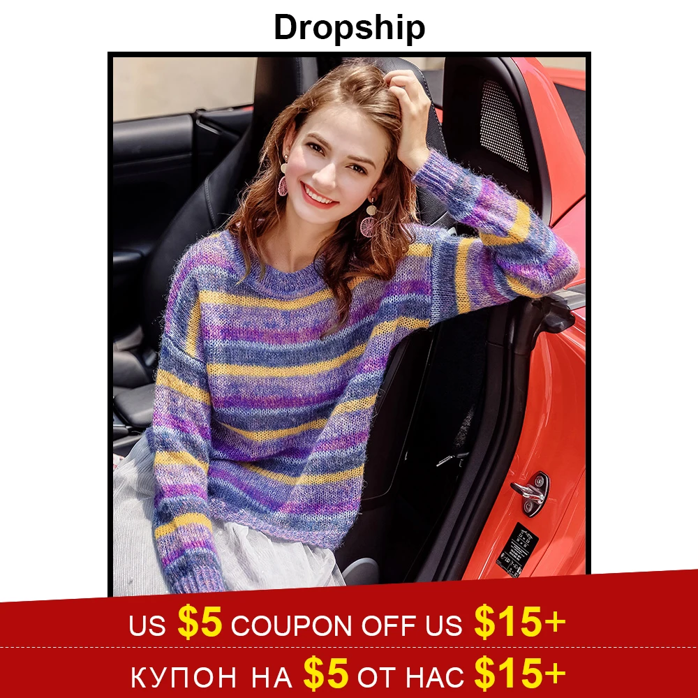 Dropship Streetwear 2018 New Pullover Sweater Woman Knitted Sweaters Long Sleeve Loose O Neck 