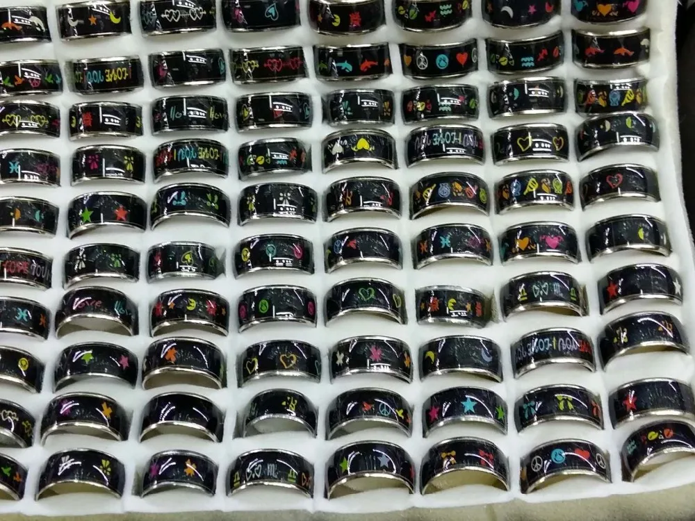 1cm Peace heart-shaped dolphins moon and stars pattern mood ring Luminous Rainbow mix color | Украшения и аксессуары