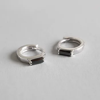 

7mm small tinny Authentic 925 Sterling silver Black Zirconia 4A+Hoop Huggie Earrings FINE jEWELRY FOR Child E470