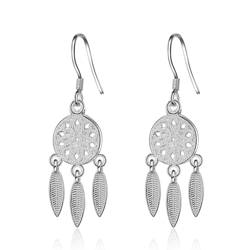 

925 Sterling Silver Hollow Feather Drop Earrings for Women Christmas Gift Fashion Jewelry pendientes boucle d oreille eh719
