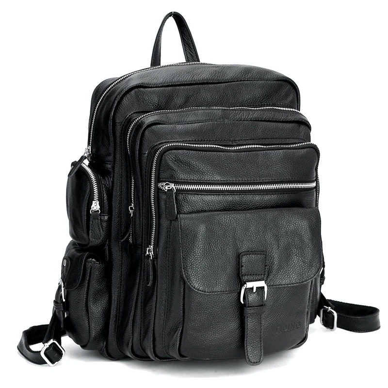 TIDING Men Laptop Backpack for travel school boys girls Genuine Leather rucksack book bag 3063