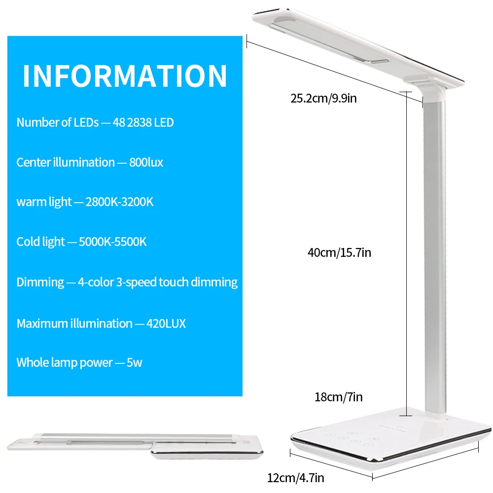 Светодиодный настольный светильник QI с беспроводным зарядным сенсорным выключателем, многофункциональный светильник для чтения для мобильного телефона, настольная лампа с защитой глаз
