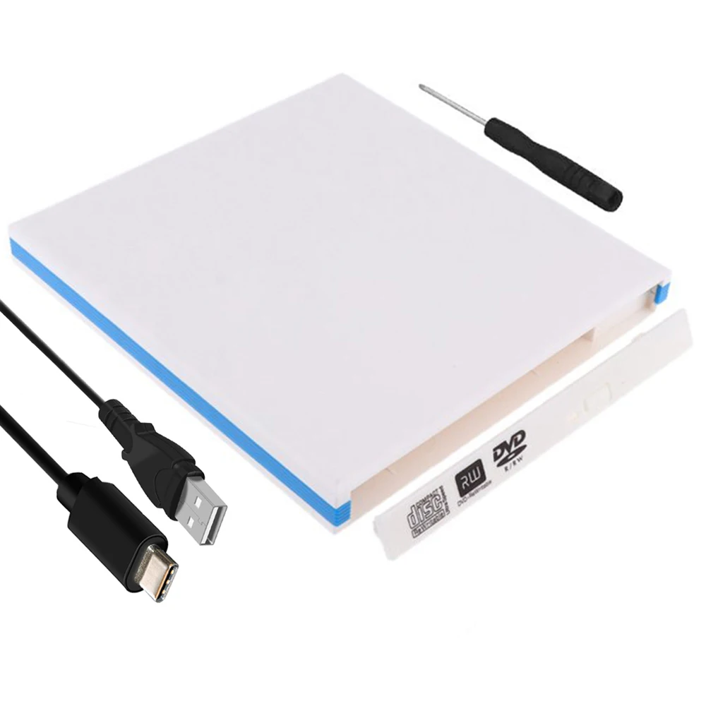 

White External CD/DVD RW Enclosure Type C USB 3.1 Case 12.7mm SATA Optical Drive Case For laptop Notebook without Driver