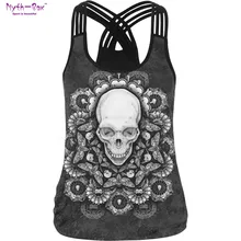 Летний женский спортивный жилет с черепом и цветочным принтом, одежда для йоги, рубашки, жилет для бега, фитнес, Короткие футболки, футболка с крестиком, спортивная блузка