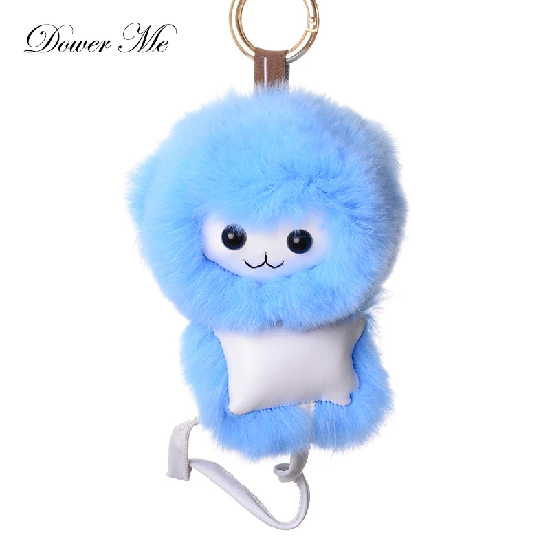 Dower Me симпатичный брелок обезьянка Для женщин 13 см Натуральный мех помпоном