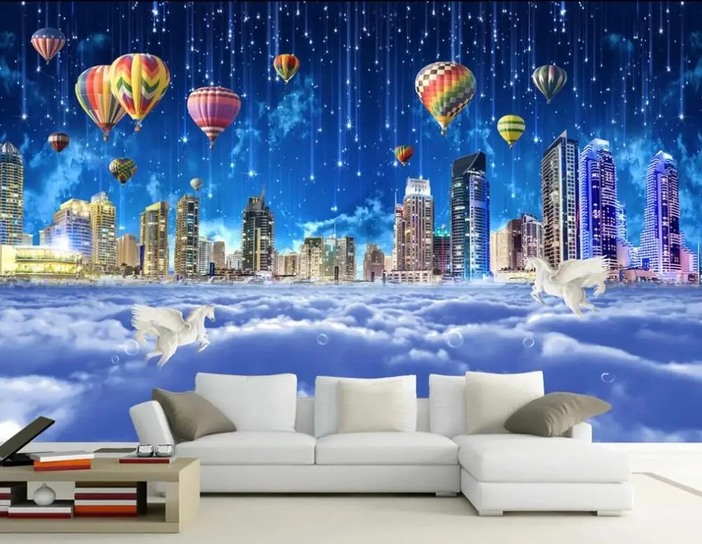 

Customized 3D mural wallpaper fantasy sky city cloud sea wonderland sky city TV background wall decoration painting