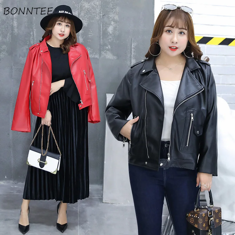 

Jackets Women Large Size Slim Solid Simple All-match Korean Style Leisure PU Elegant Ladies Jacket Womens Soft High Quality New