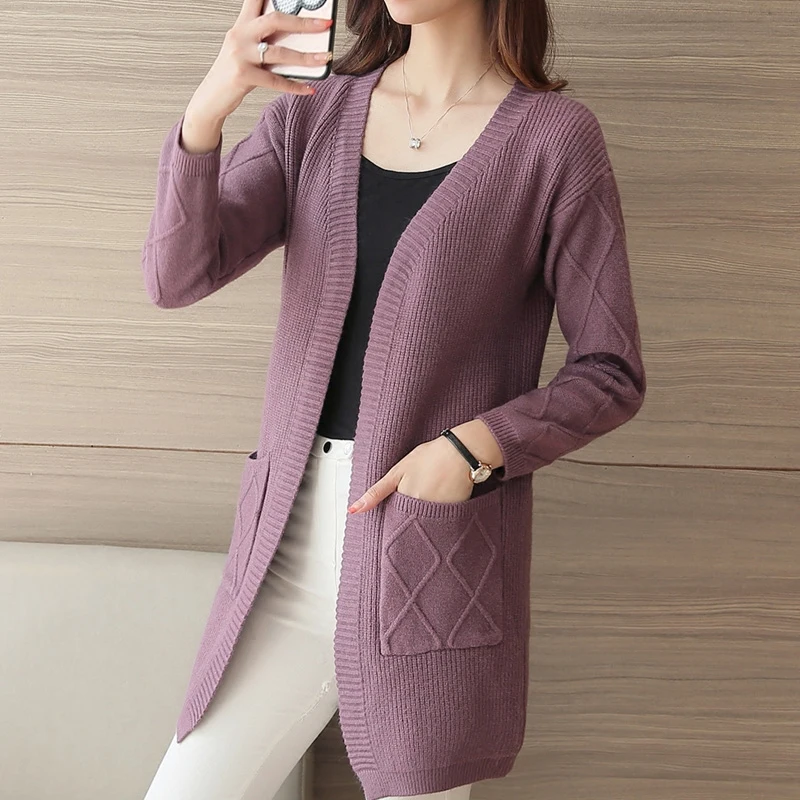 

Autumn 2019 New Loose Wild Long Knit Cardigan Jacket Female Spring and Winter Sweater Ladies Tide