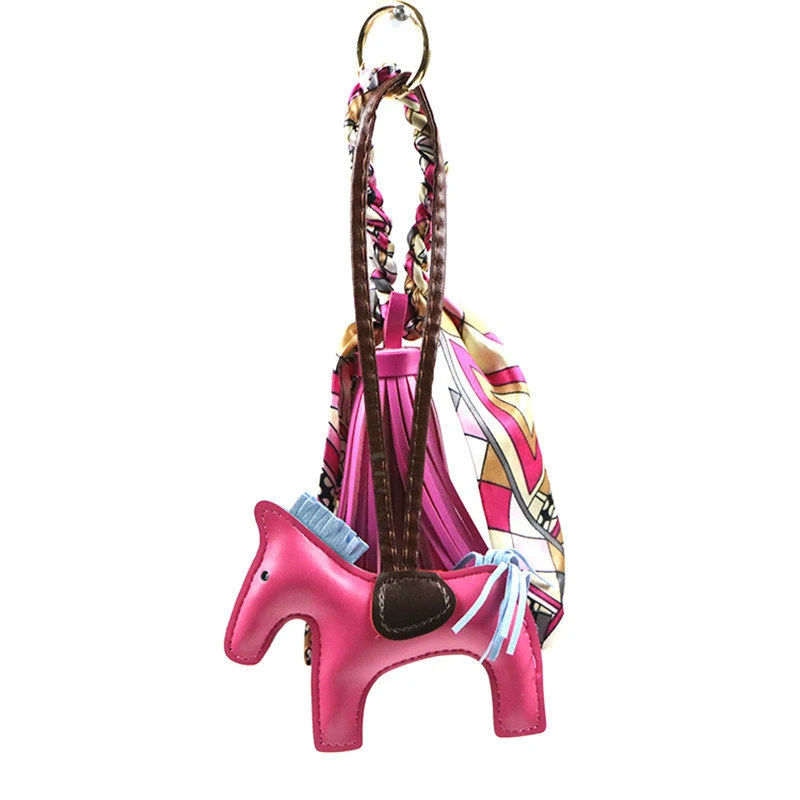 Бренд шелковая лента бант-узел кожаный брелок для ключей с кисточкой Кожа PU лошадь брелок для ключей помпон брелок для женщин Шарм сумочка кулон подарок