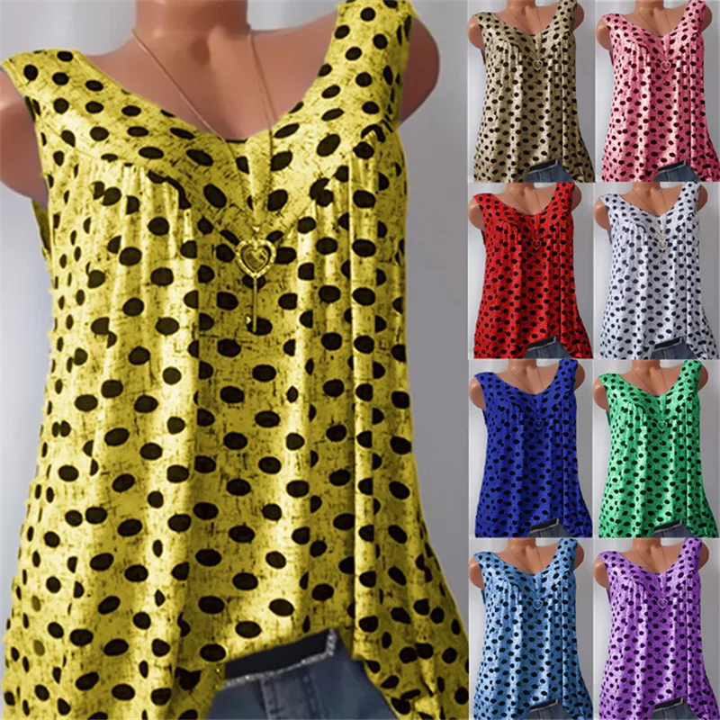 

Polka Dot Tank Top Plus Size Xxxxxl Casual Sleeveless Xxxl Xxxxl Oversized Debardeur Femme White Yellow Pink Streetwear Camiseta